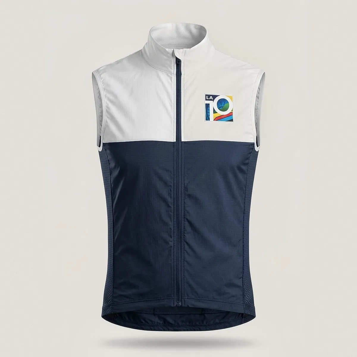 White and navy cycling vest of the 2026 edition, front view