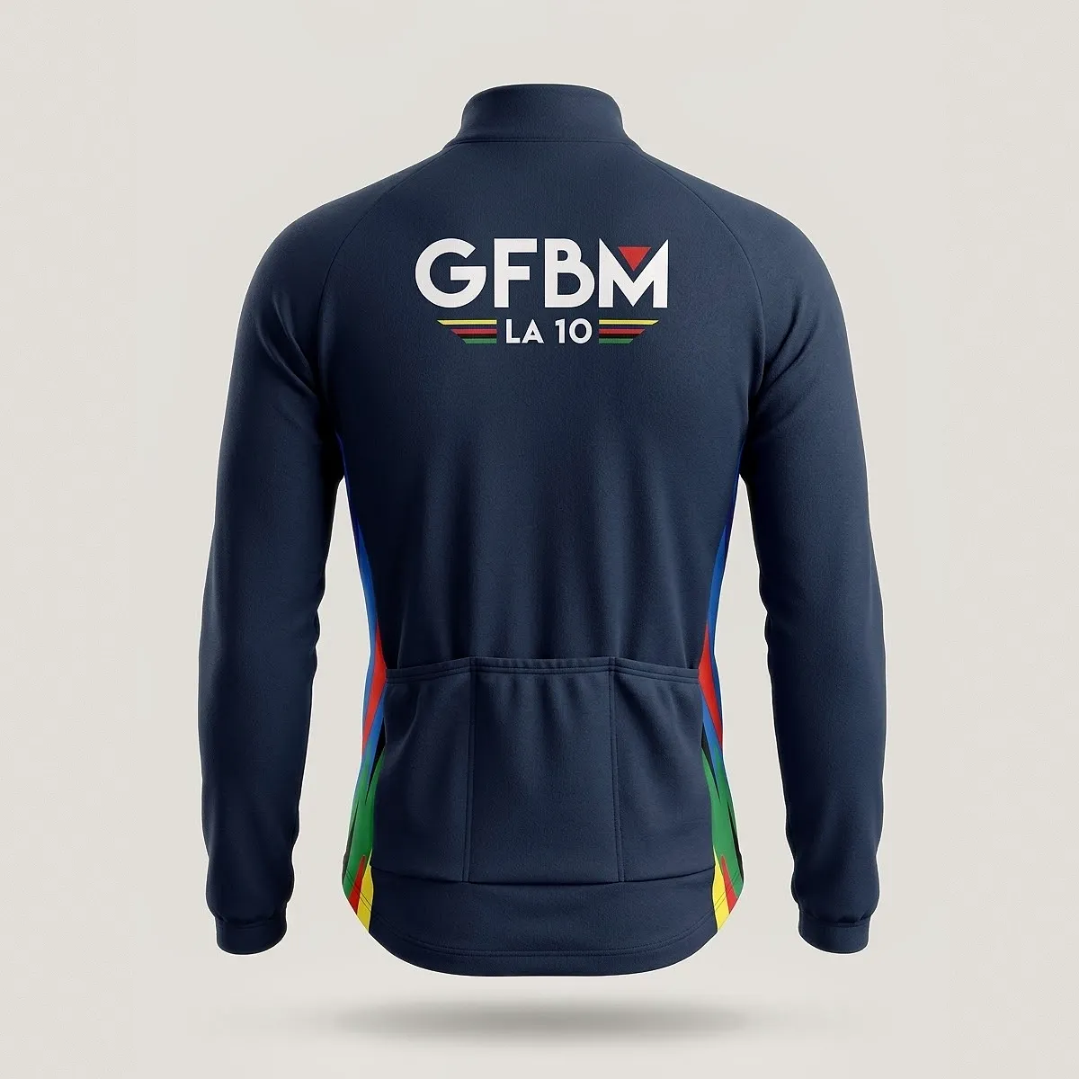 Navy thermal jacket of the 2026 edition, back with the GFBM LA 10 logo
